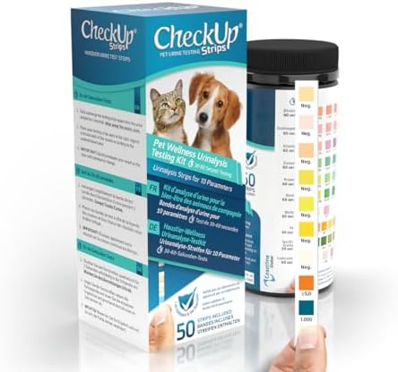 CheckUp 10 parameter urine test strips for cats and dogs, 50 count tube